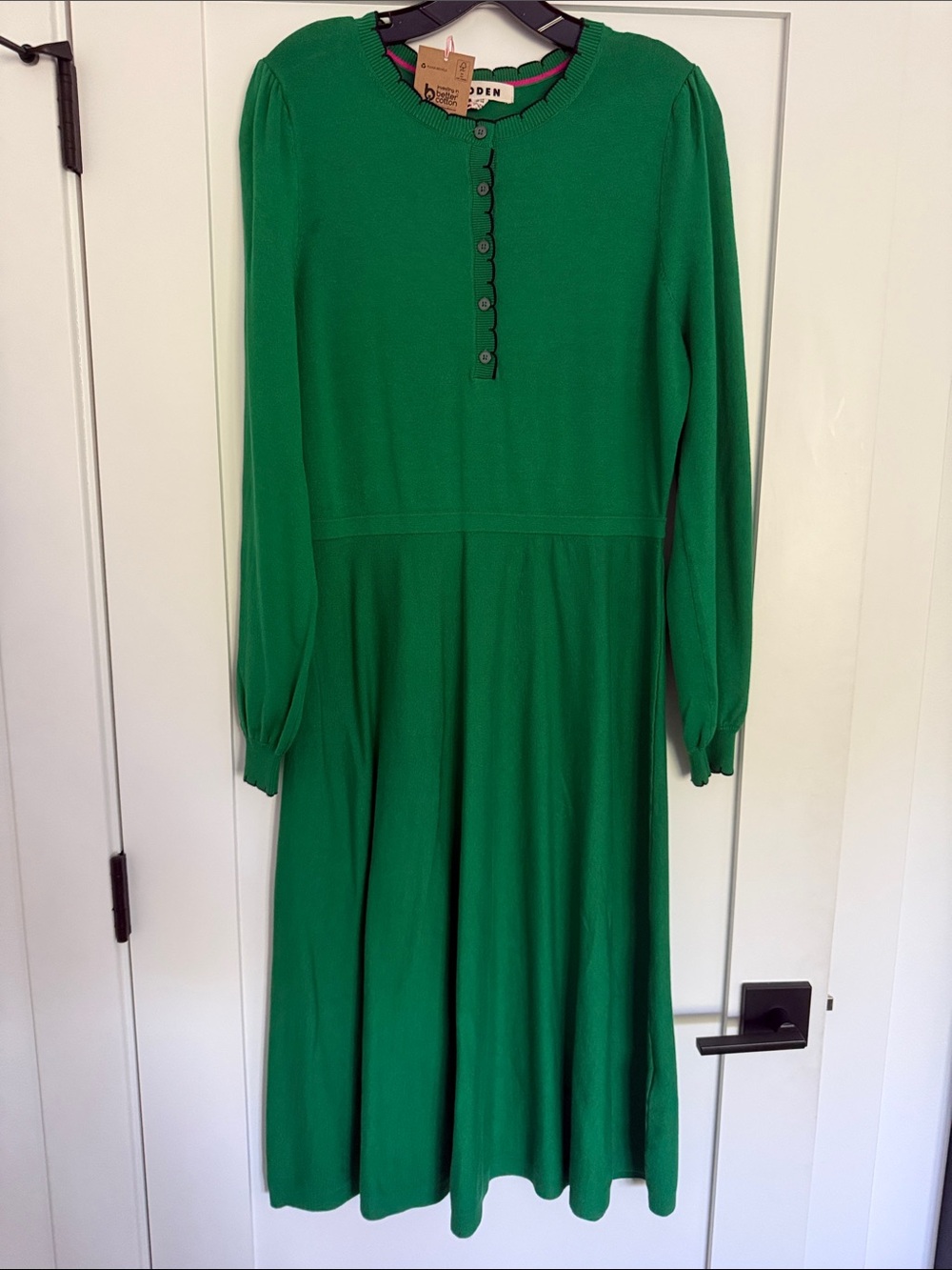 NWT Boden Emerald Green Long Sleeve Button-Front Knit Dress